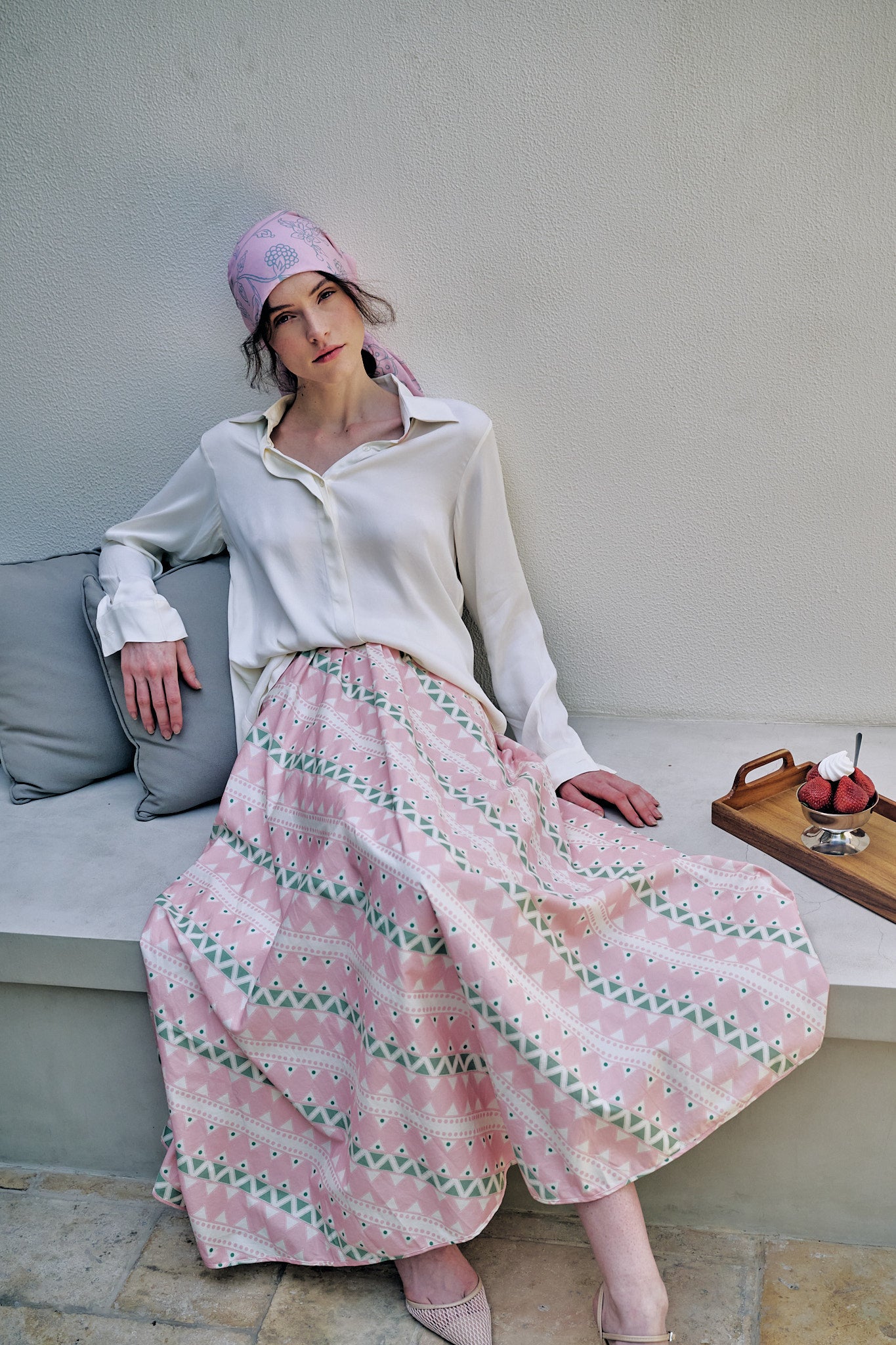 Pink Chevron Print Skirt