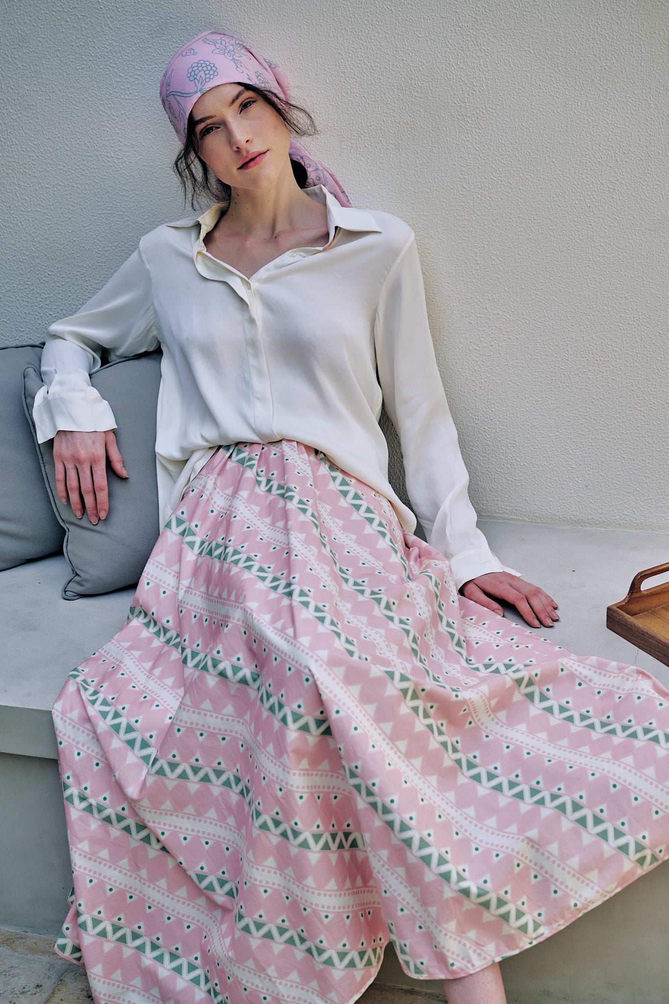 Pink Chevron Print Skirt
