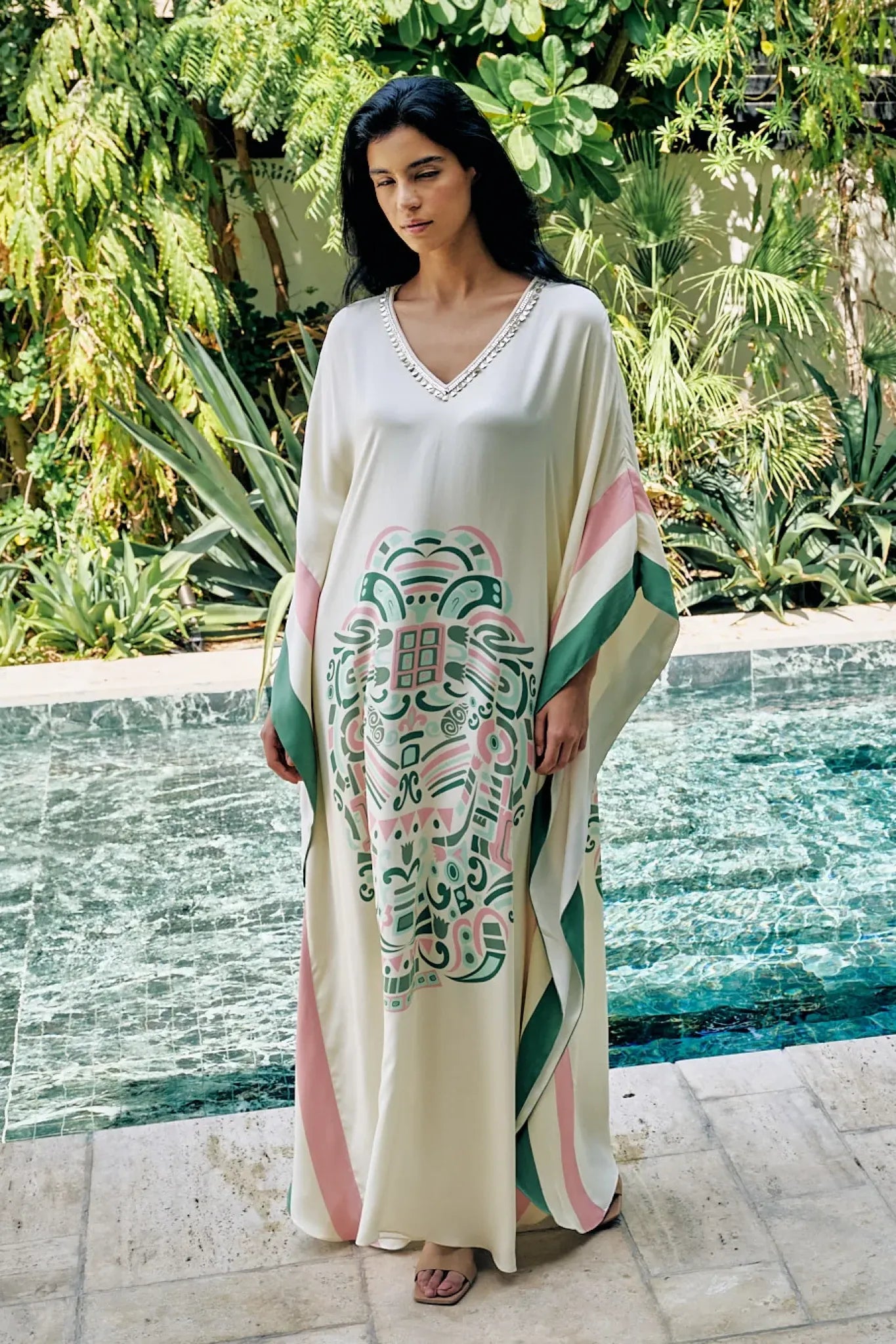 Abstract Mkaftanask Print V Neck
